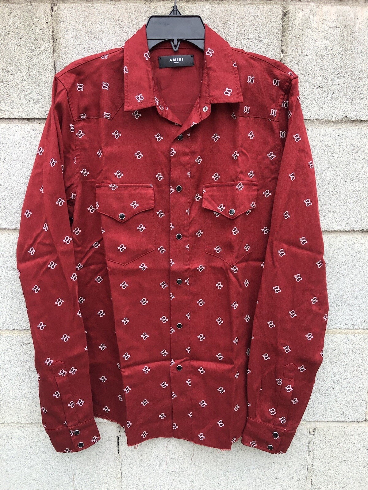 Amiri Western Snap Paisley Print Shirt Red Sz S